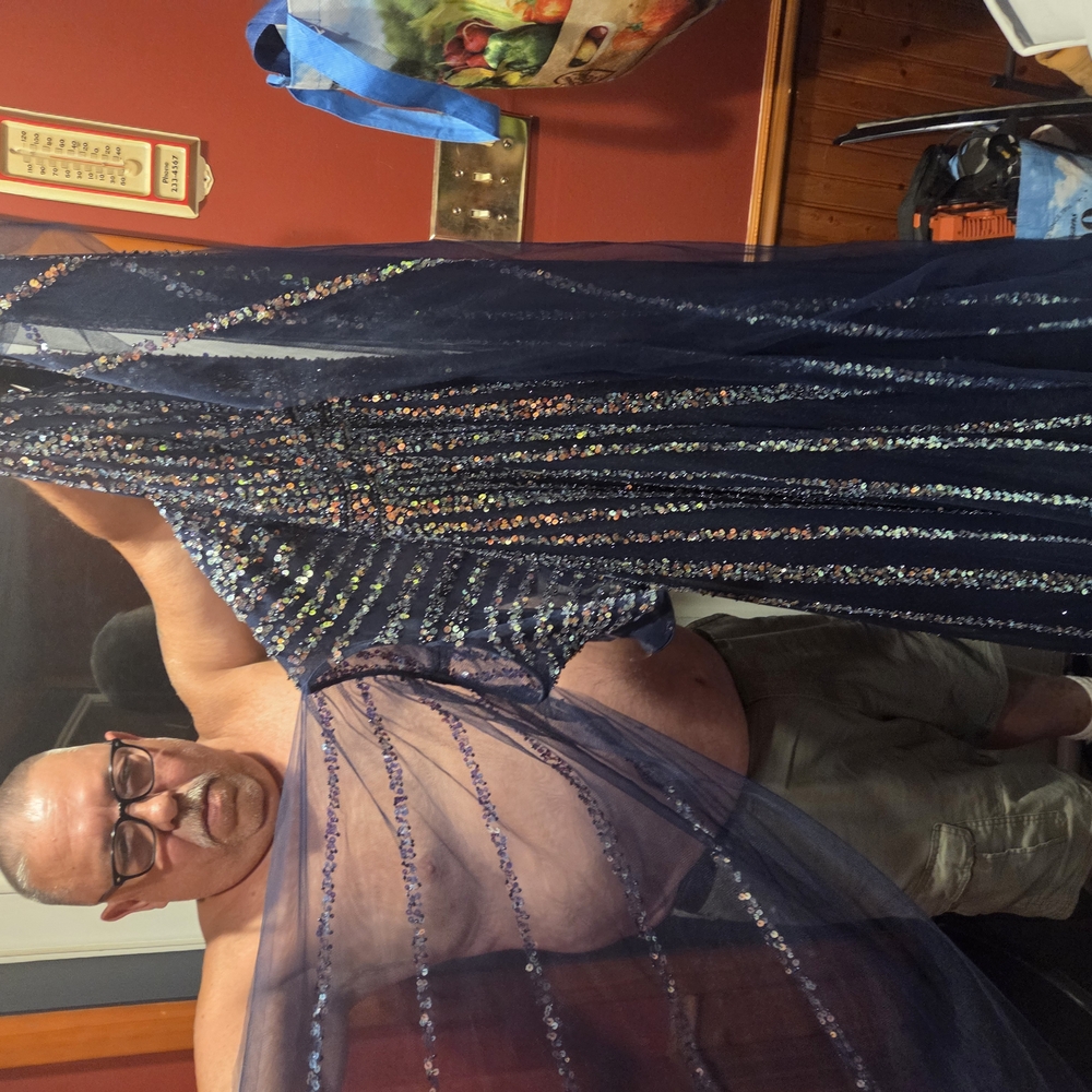 Jovani Blue and Gold Sequin Pleated Gown - Picture 4 of 9
